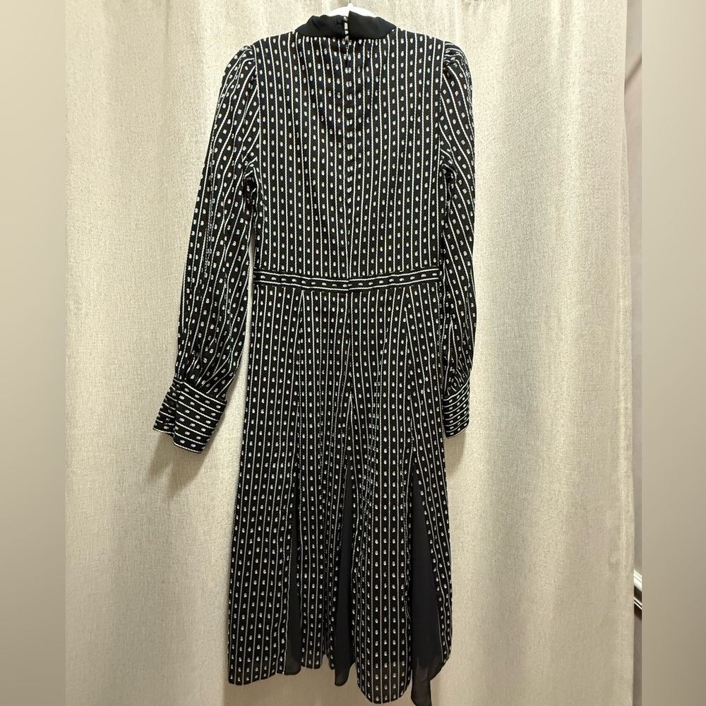BCBGMaxAzria Sheer Yoke Polka Dot Midi Dress Dark Academia Long Sleeve 0 - Picture 4 of 12